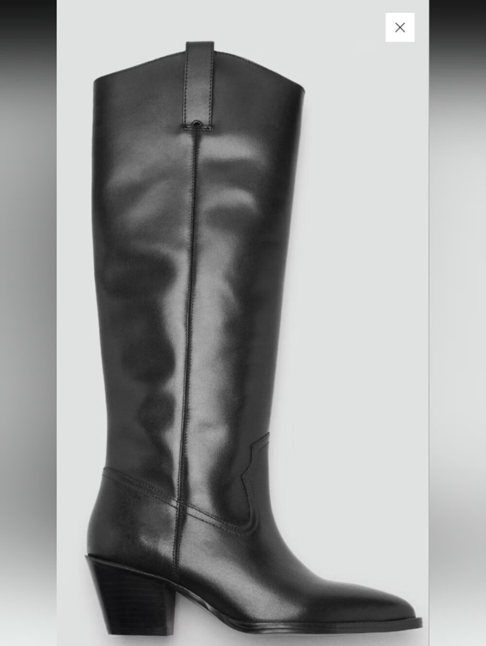 New $200 Mango MNG Black Leather Heeled Boots 38 / 7.5 US Riding Western